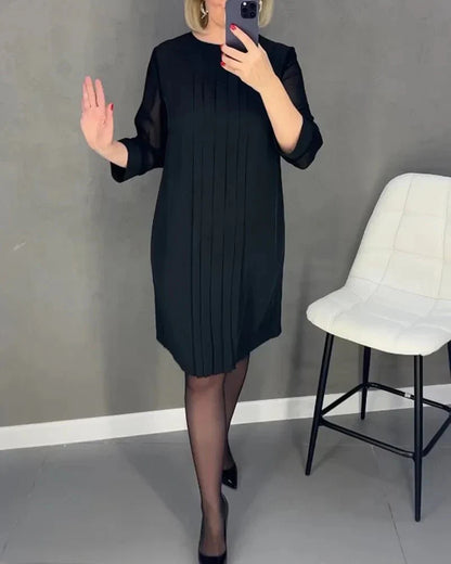 Robe Plissée Mi-Longue à Manches Longues