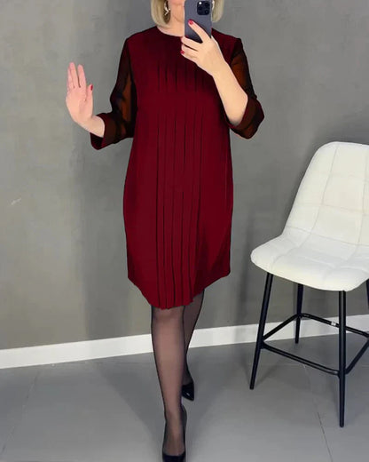 Robe Plissée Mi-Longue à Manches Longues