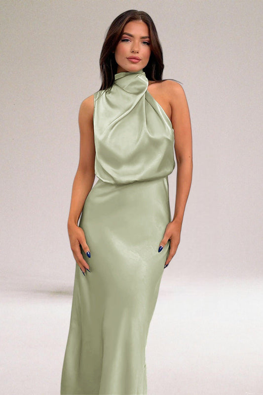 Robe Satinée Élégante avec Décolleté Halter pour Femmes