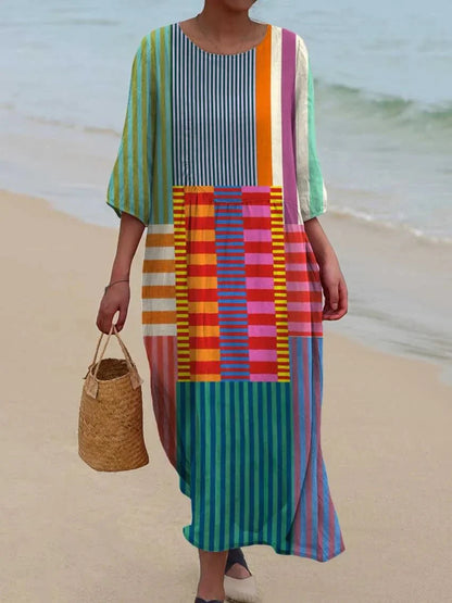 Robe Vintage à Motifs Géométriques pour Femmes