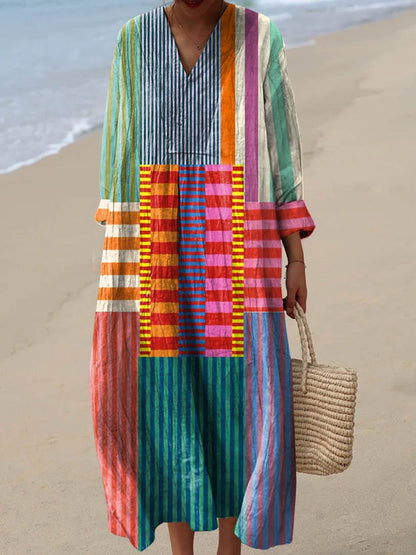Robe Vintage à Motifs Géométriques pour Femmes