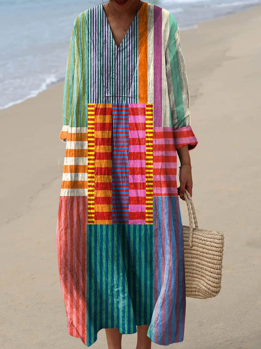 Robe Vintage à Motifs Géométriques pour Femmes