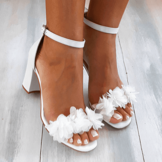 Sandales à Talons Hauts avec Décorations Florales pour Femmes