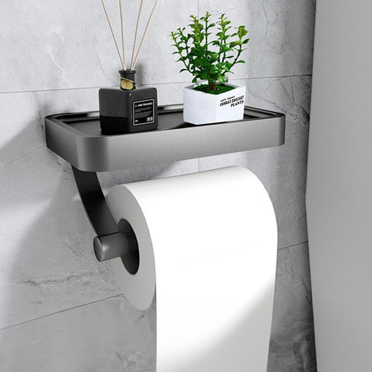 Support de papier toilette SleekShelf en acier inoxydable avec étagère – Montage sans perçage