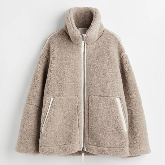 Veste en peluche pour femmes avec collier de stand - compagnon confortable et élégant pour les jours froids