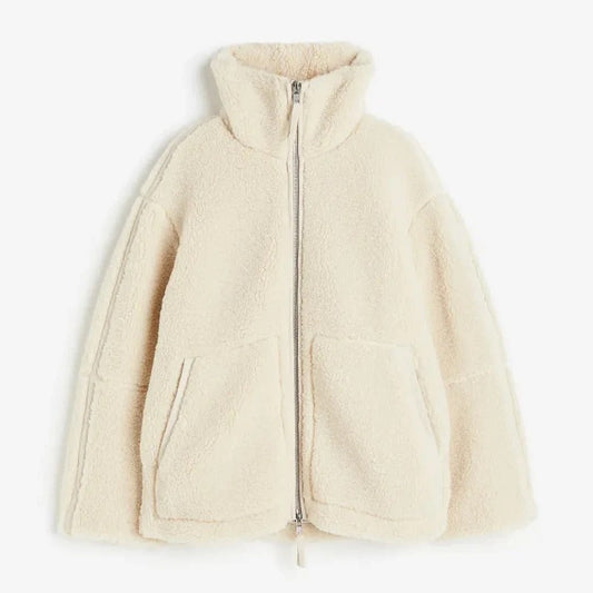 Veste en peluche pour femmes avec collier de stand - compagnon confortable et élégant pour les jours froids