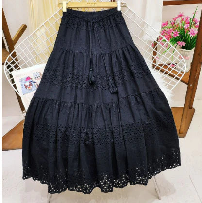 Variant image for Jupe Longue Femme Élégante Taille Haute 75 cm Ajustement Décontracté Tissu Mixte-3