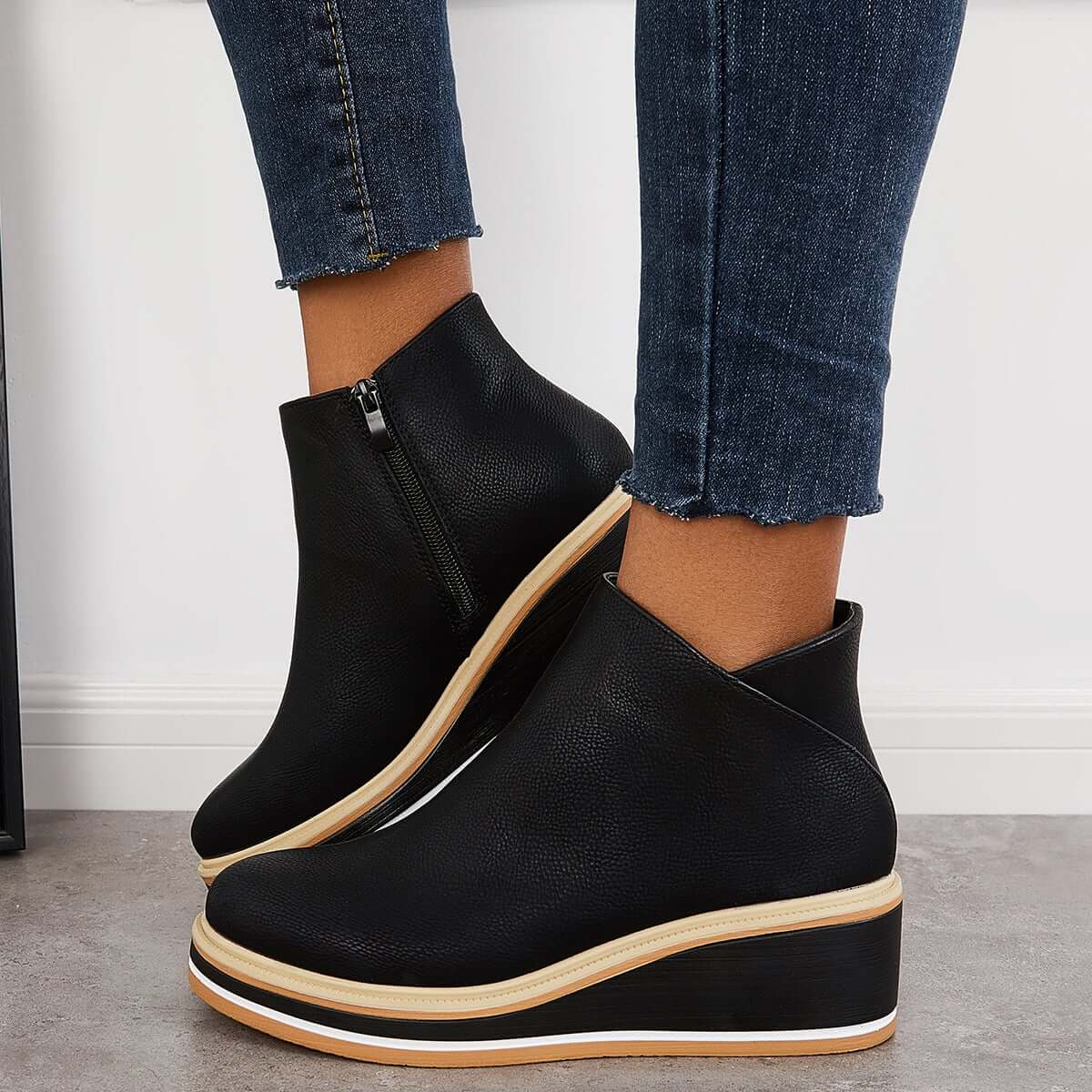Bottes Noires Femme À Plateforme Tendance Confortables Semelle Antidérapante 3 cm