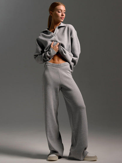 Tricot deux pièces pour femmes avec col polo et jambes larges - Confort intemporel pour le quotidien et les loisirs