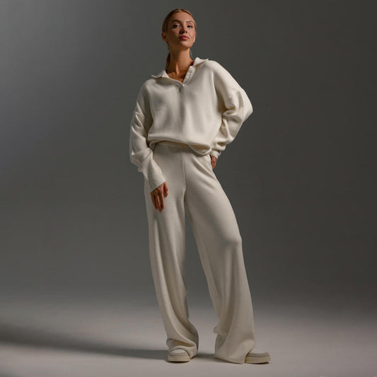 Tricot deux pièces pour femmes avec col polo et jambes larges - Confort intemporel pour le quotidien et les loisirs